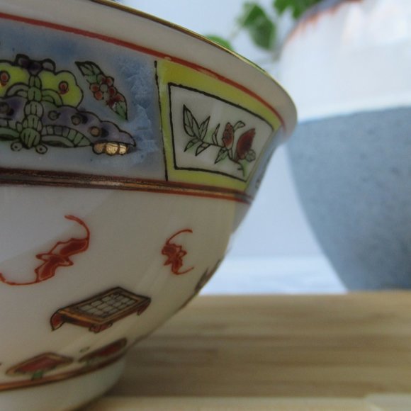 Porcelain Rice Soup Bowl with Chinese Symbols of Prosperity, China - Picture 11 of 16